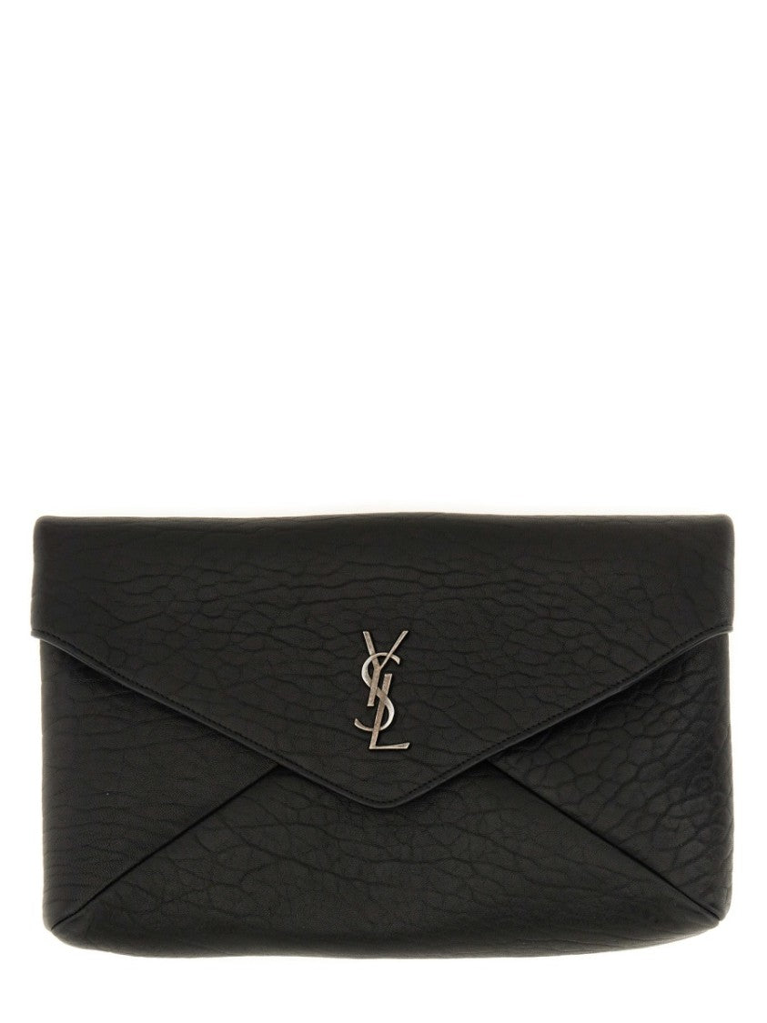 Saint Laurent Pochette Envelope Cassandre Large With Textured Leather And Signature Emblem