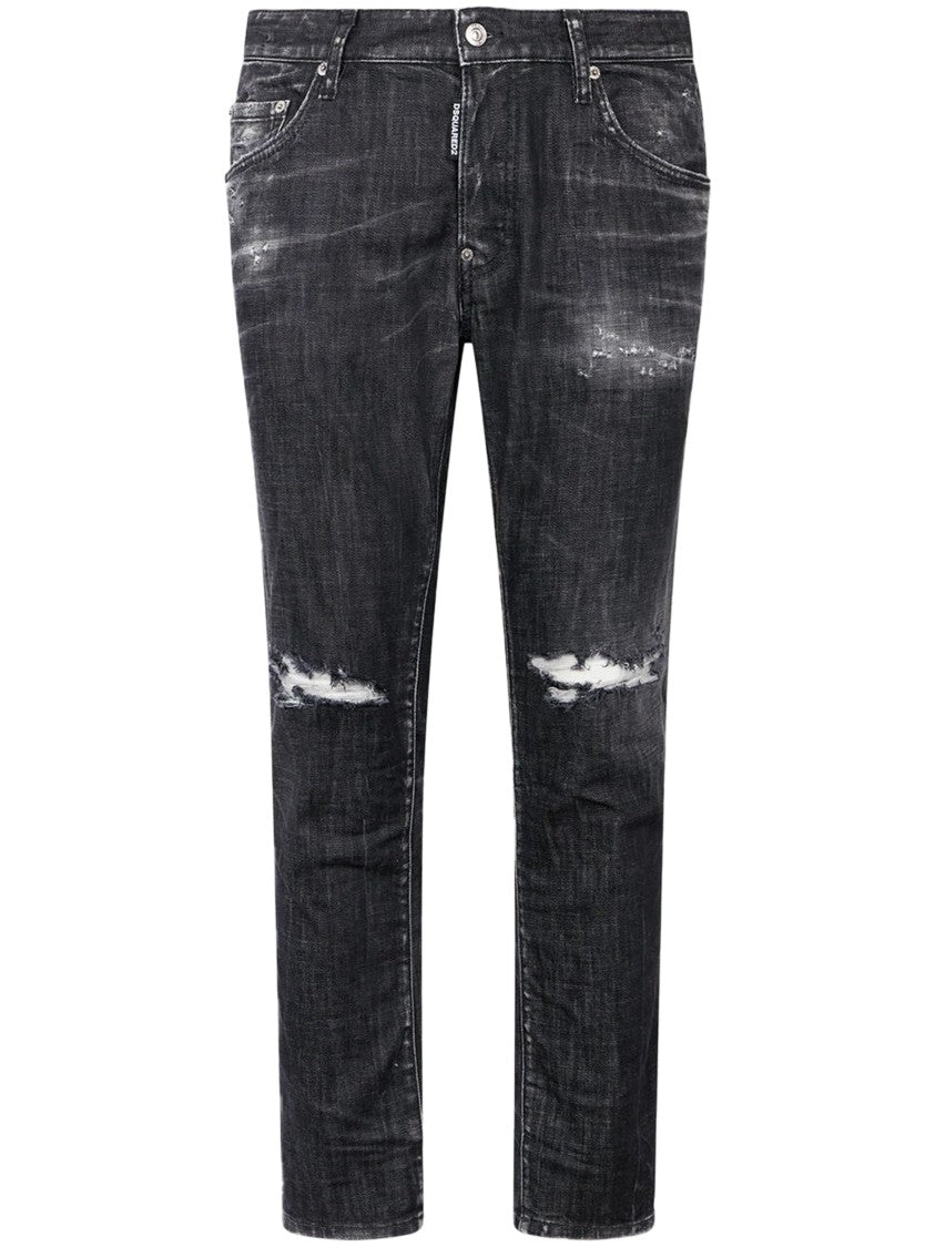 Dsquared2 Slim Fit Distressed Black Wash Jeans With Classic Five-Pocket Styling