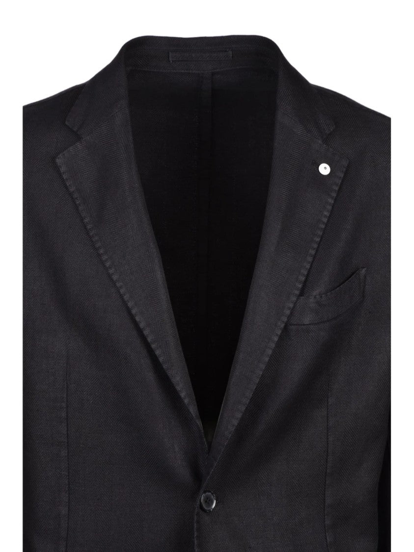 L.B.M. 1911 Black Linen Cotton Men Blazer Jacket