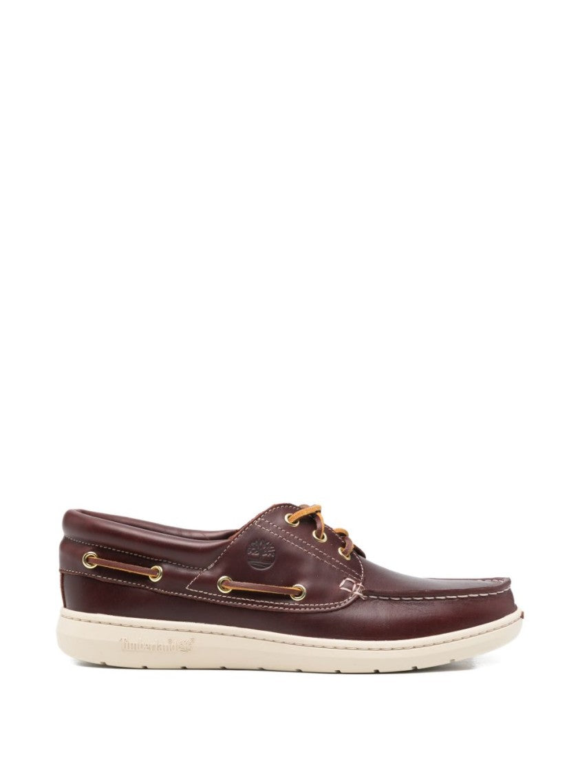 Timberland Bordeaux Calf Leather Boat Shoes With Contrast Stitching