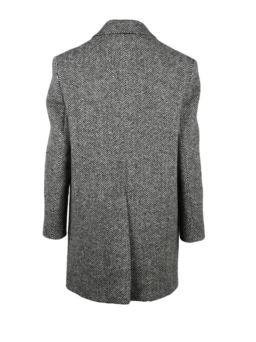 Max Mara Tailored Herringbone Coat With Notched Lapel And Flap Pockets