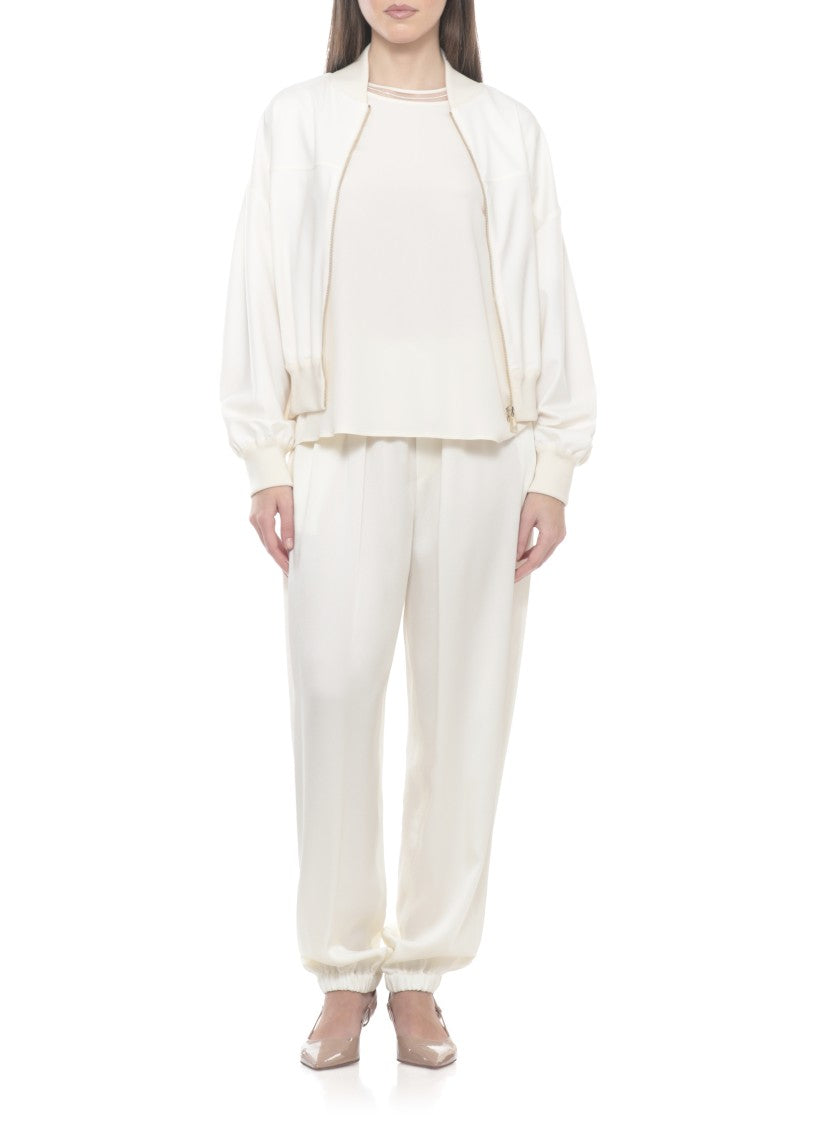 Fabiana Filippi Ivory Lightpoint Detail Silk-Blend T-Shirt