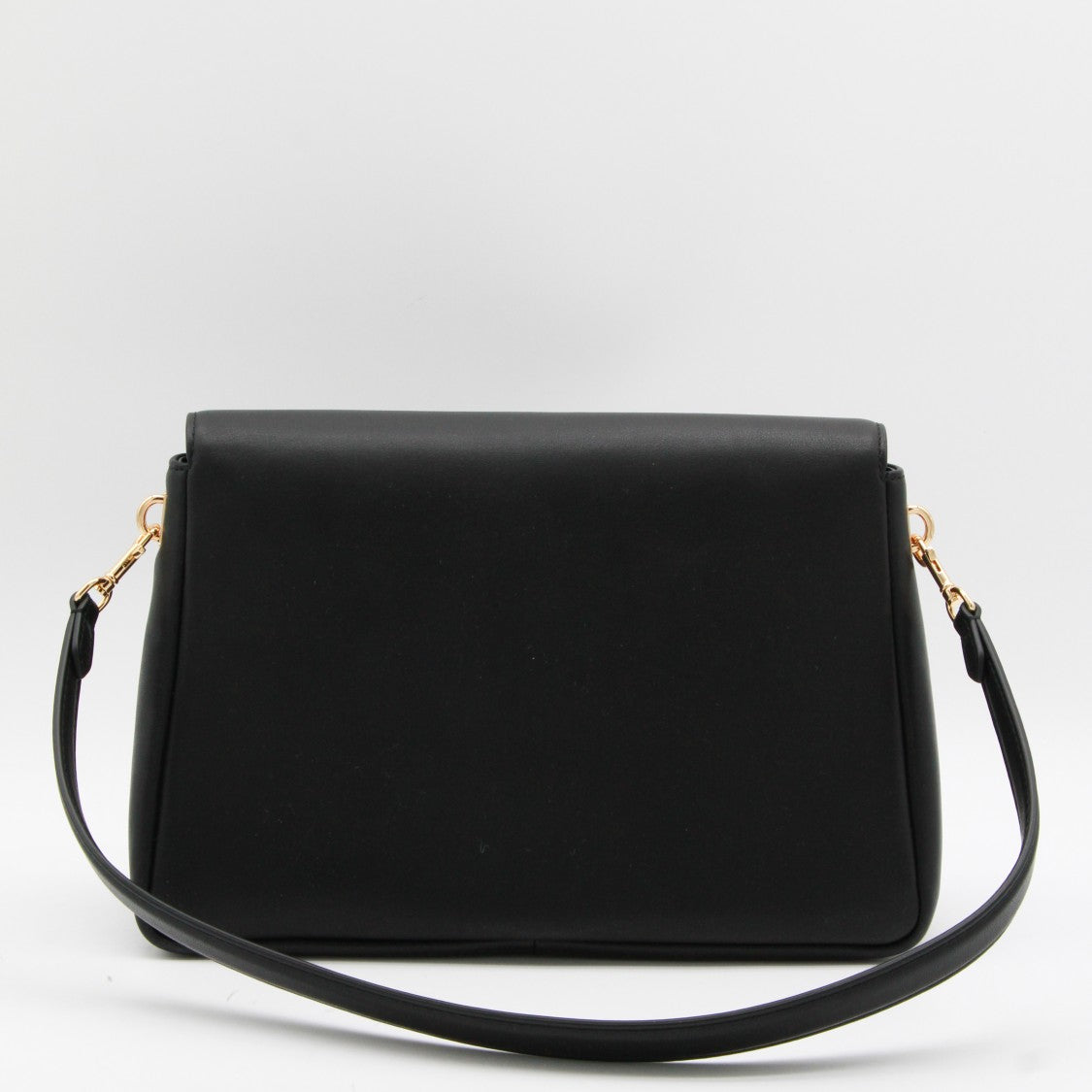 Tory Burch Structured Black Handbag With Flap Closure And Gold Emblem