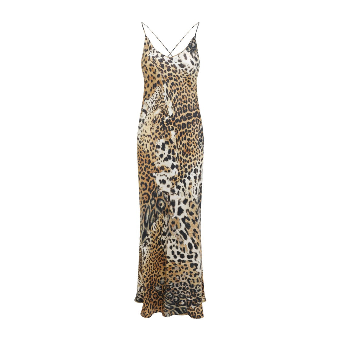 Roberto Cavalli Natural Beige Silk Jaguar Skin Maxi Dress