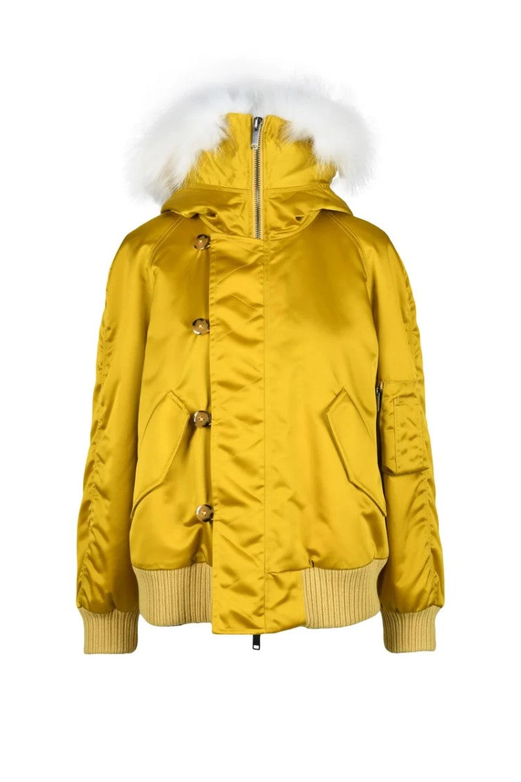 Dondup Padded Bomber Jacket Fur Hood - Black/Orange