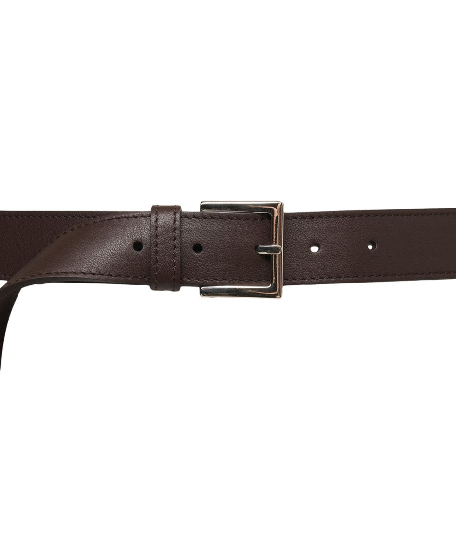 Orciani Brown Leather Belt With Rectangular Metal Buckle