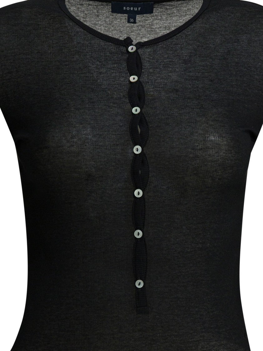 Soeur Long-Sleeved Semi-Sheer Top With Button Detailing