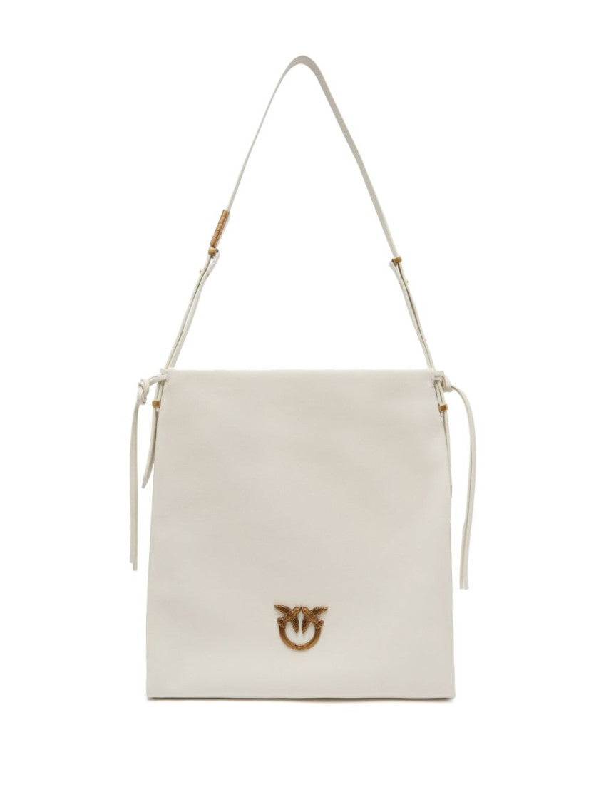 Pinko Structured White Cow Leather Shoulder Bag