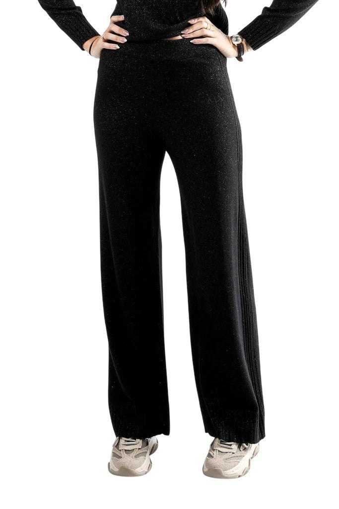 Armani Exchange Wide-Leg Trousers In Soft Melange Knit Fabric