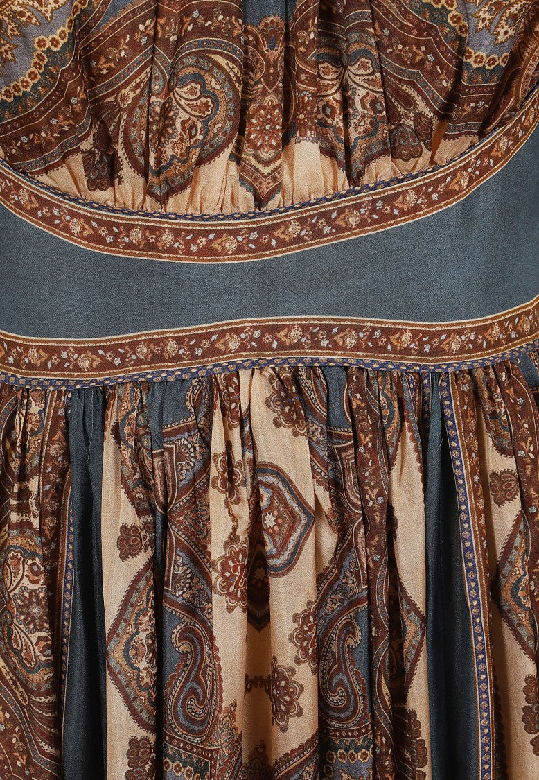 Zimmermann Mahon Waisted Maxi Dress With Paisley Pattern And Front Slits