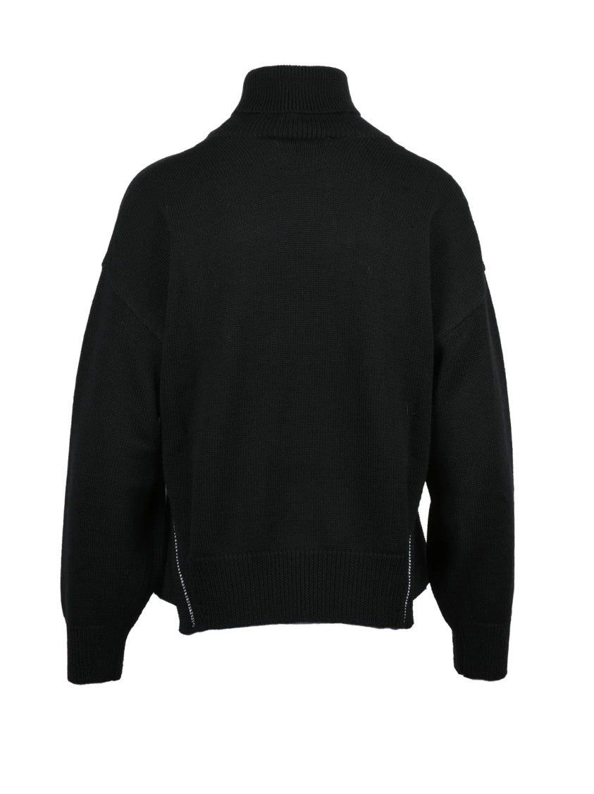 Alpha Studio Classic Black Turtleneck Sweater In Extrafine Merino Wool