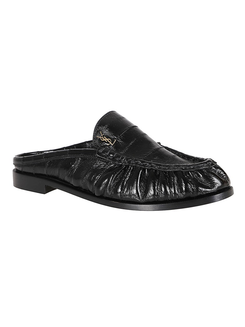 Saint Laurent Pointed Toe Slip-On Mules In Glossy Eel Leather