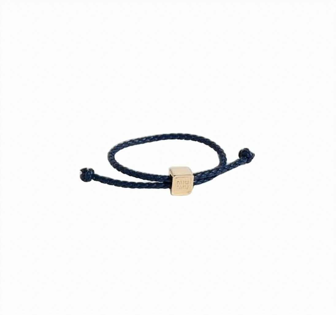 Miu Miu Braided Lambskin Bracelet With Square Metallic Charm