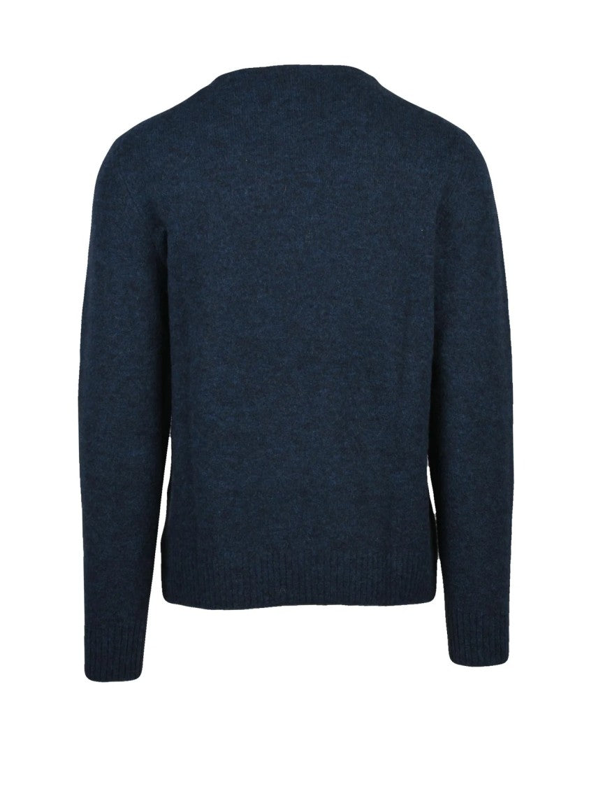 Ballantyne Crewneck Pullover In Deep Blue Alpaca And Wool Blend