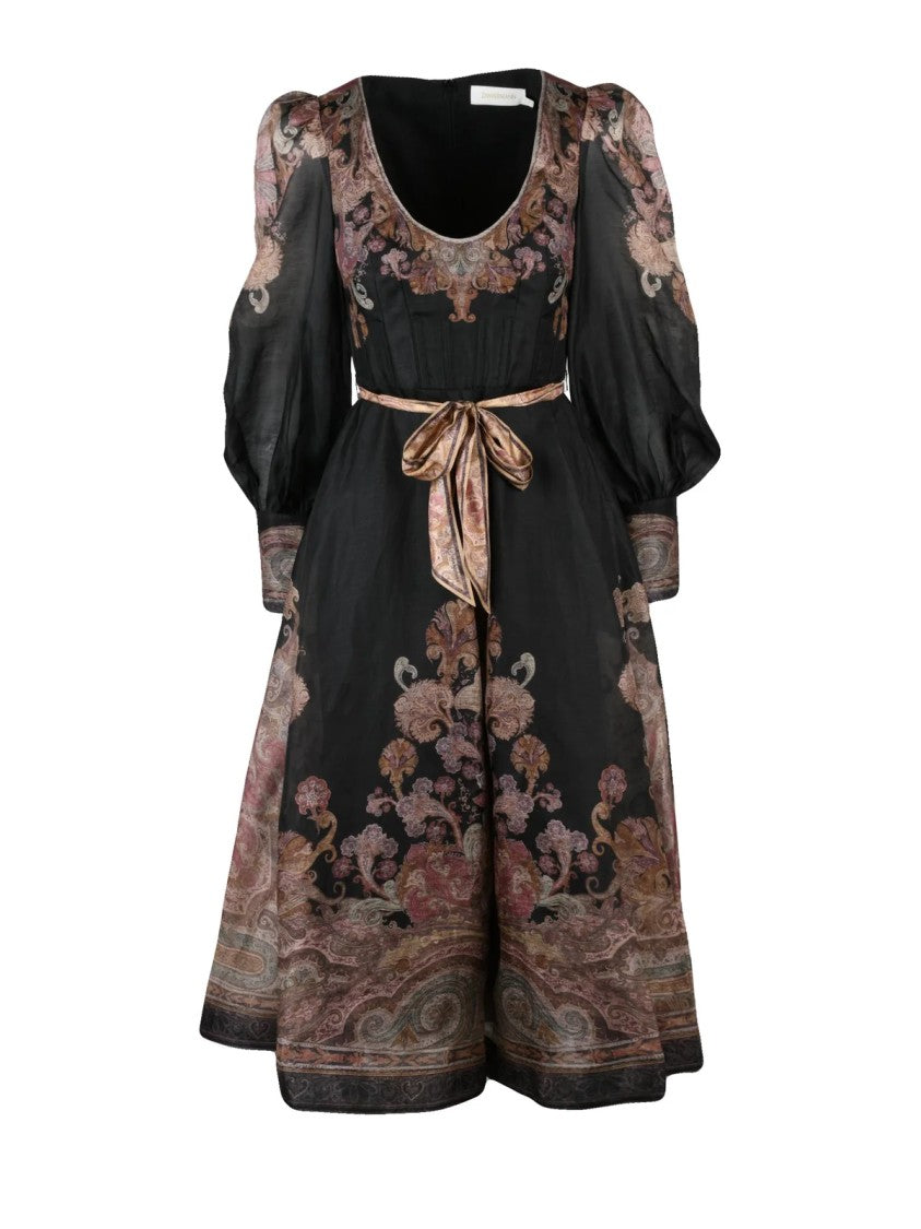 Zimmermann Gauzy Black Maxi Dress With Intricate Floral Patterns