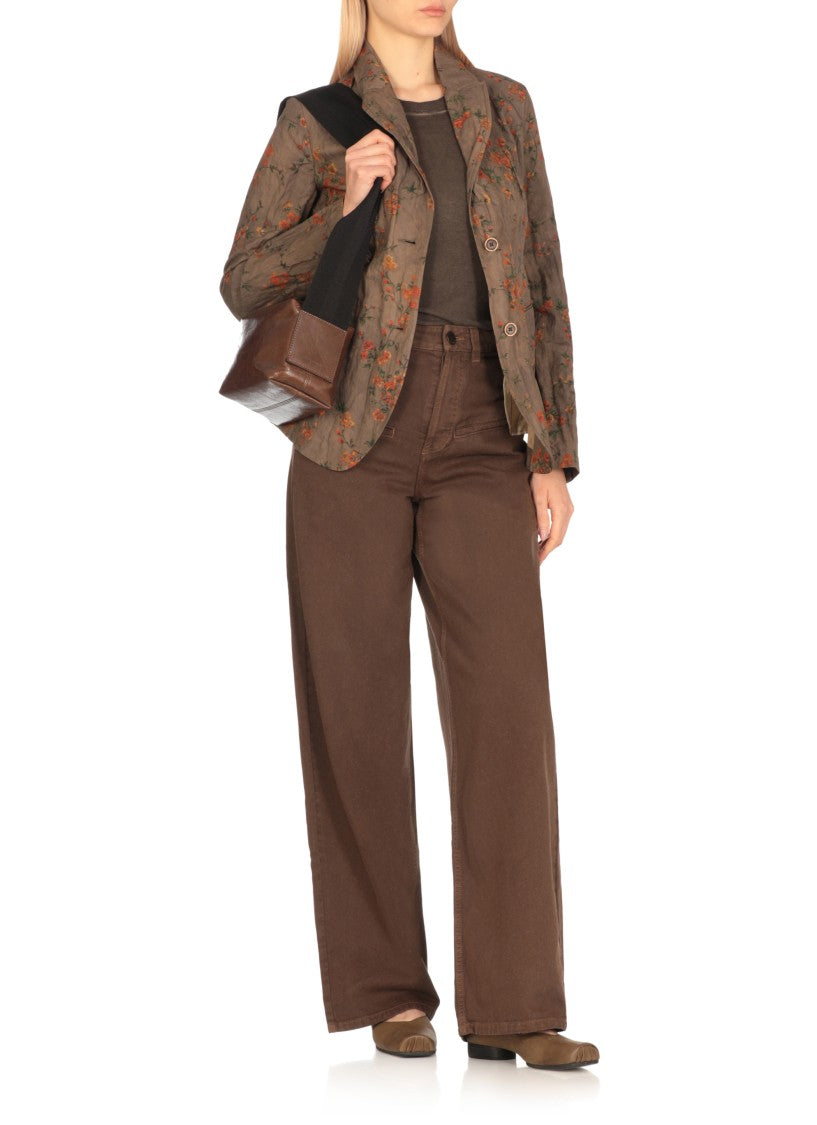 Uma Wang Floral Patterned Cotton Blazer With Peak Lapel