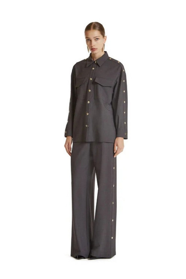 Simona Corsellini Grey Polyester-Viscose Blend Military Shirt