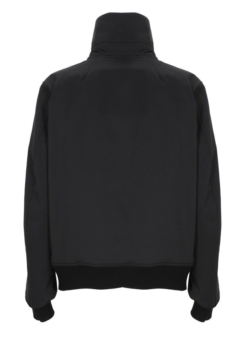 Rick Owens Black Rain Bomber Jacket With High Neck And Functional Pockets