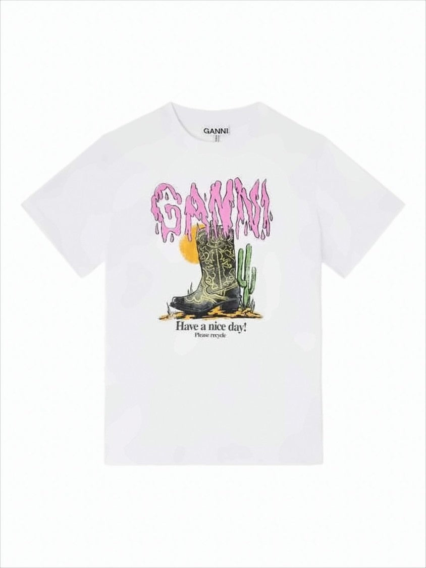 Ganni Graphic Print White Short-Sleeved T-Shirt