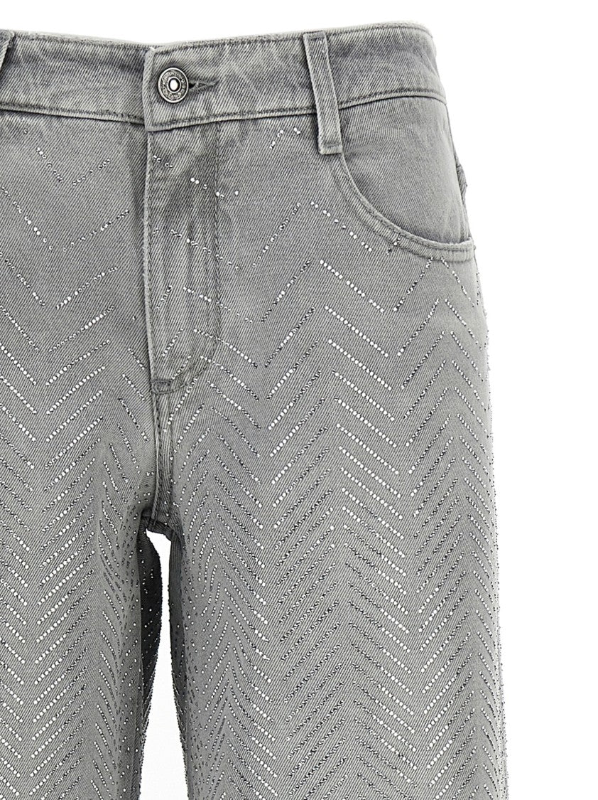 Ermanno Scervino Used-Effect Rhinestone-Embellished Denim Jeans