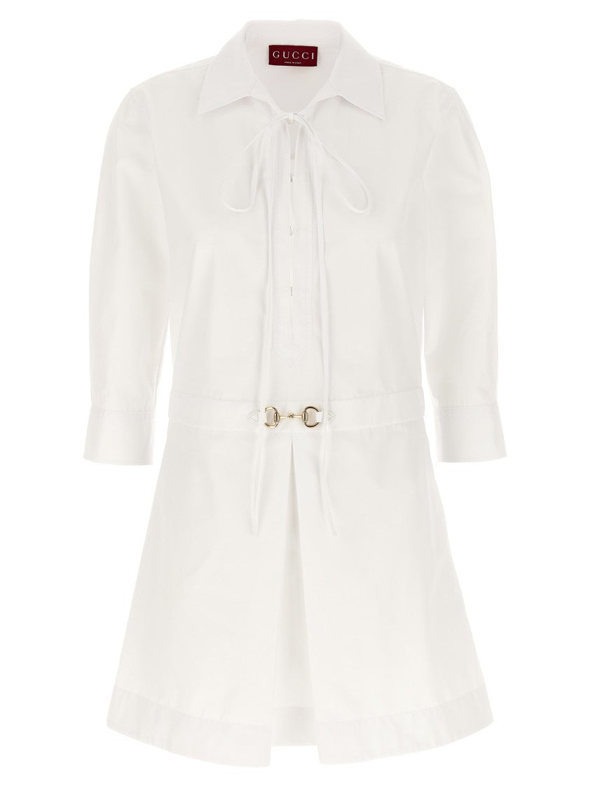 Gucci Mini Dress With Ribbon Collar And Pleated Skirt