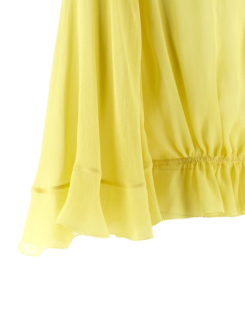 Alberta Ferretti Silk Blouse With Drawstring Waist And Flounced Sleeves