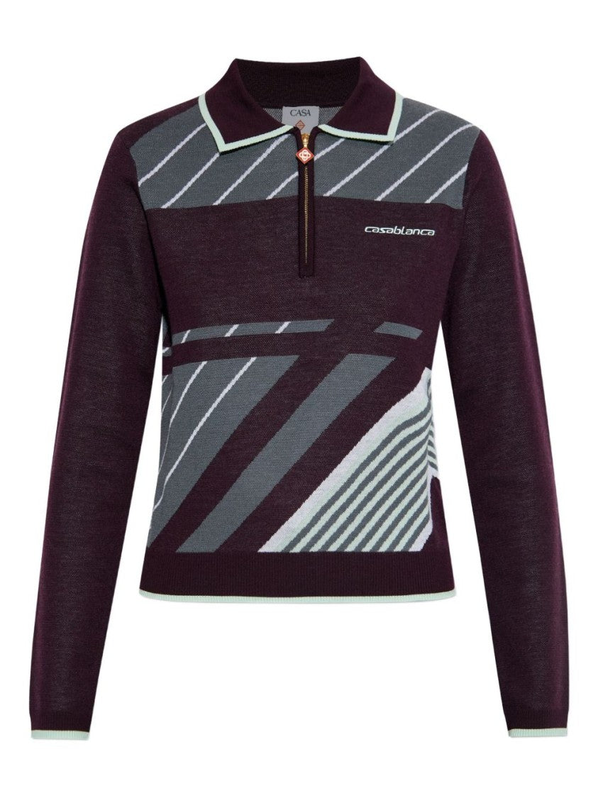 Casablanca Violet Geometric Pattern Sweater With Zip-Up Collar