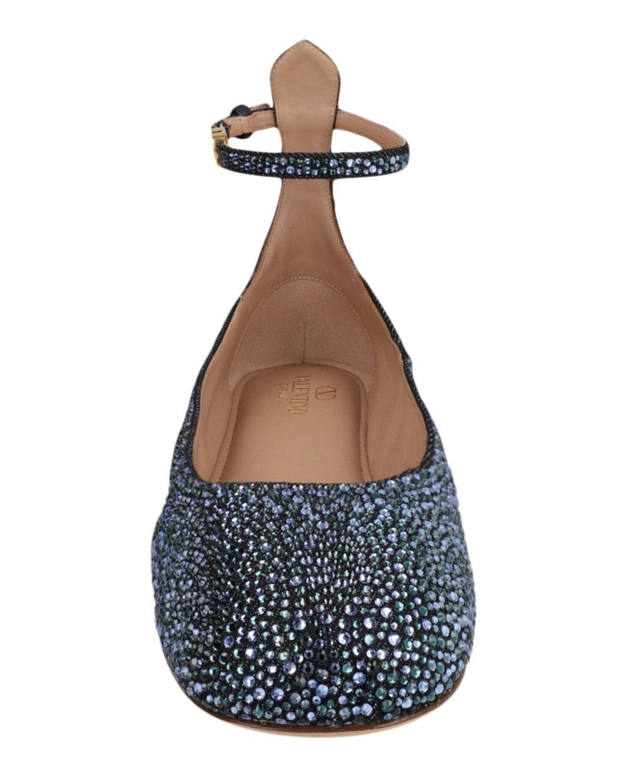 Valentino Tan-Go Crystal-Embellished Denim Ballet Flats