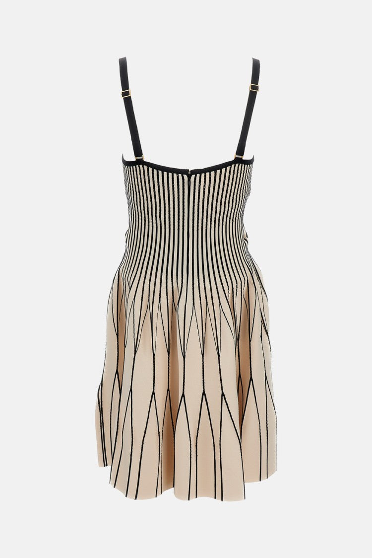 Elisabetta Franchi Bicolour Knit Mini Dress With Geometric Patterns