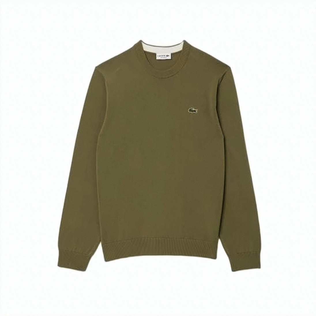 Lacoste Solid Olive Green Crew Neck Sweater