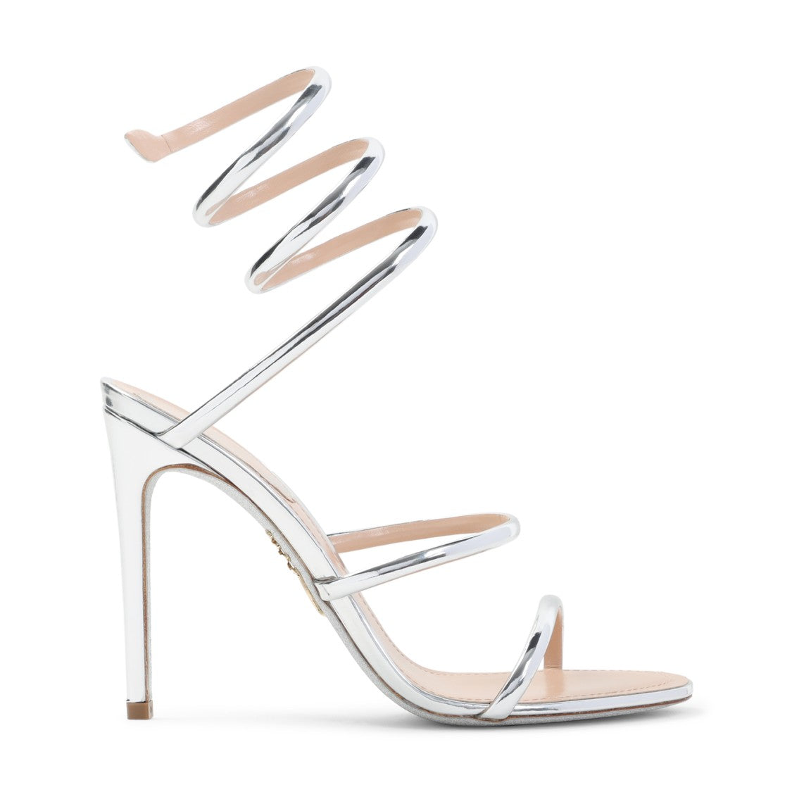 René Caovilla Spiraled Ankle Strap Sandals With Metallic Finish