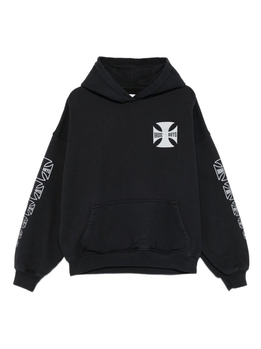 Rhude Black Pouch Pocket Hooded Cotton Hoodies
