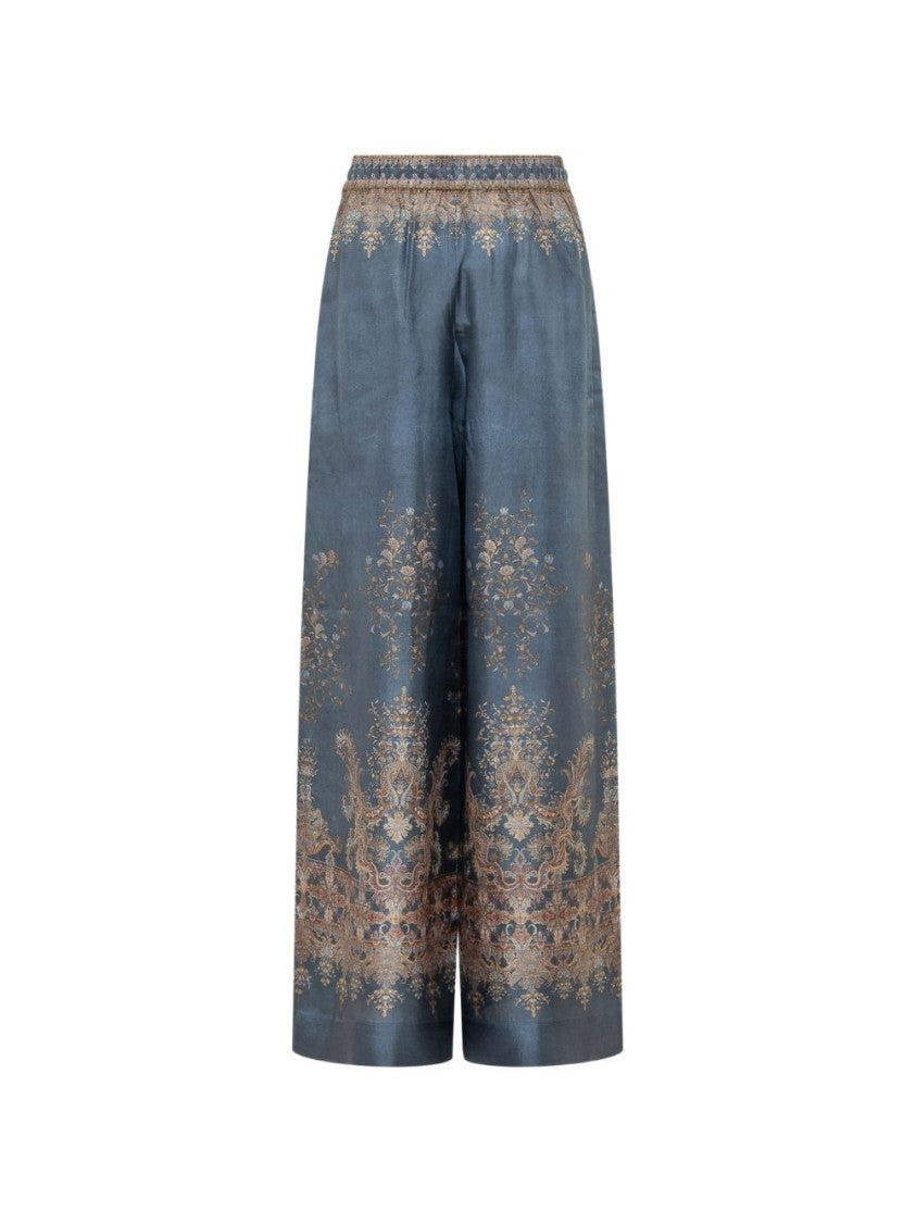 Zimmermann Valiant Placement Print High-Rise Silk Track Pants