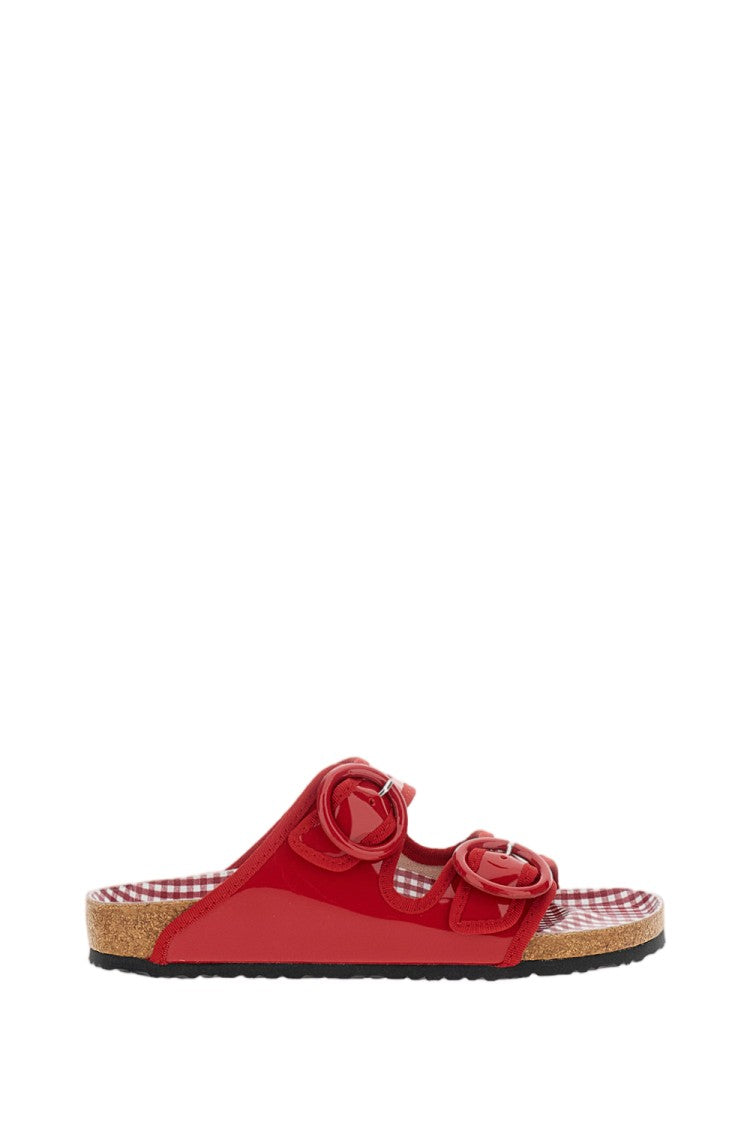 Birkenstock Ballet Flat Red Patent Leather Arizona Sandal With Round Buckles