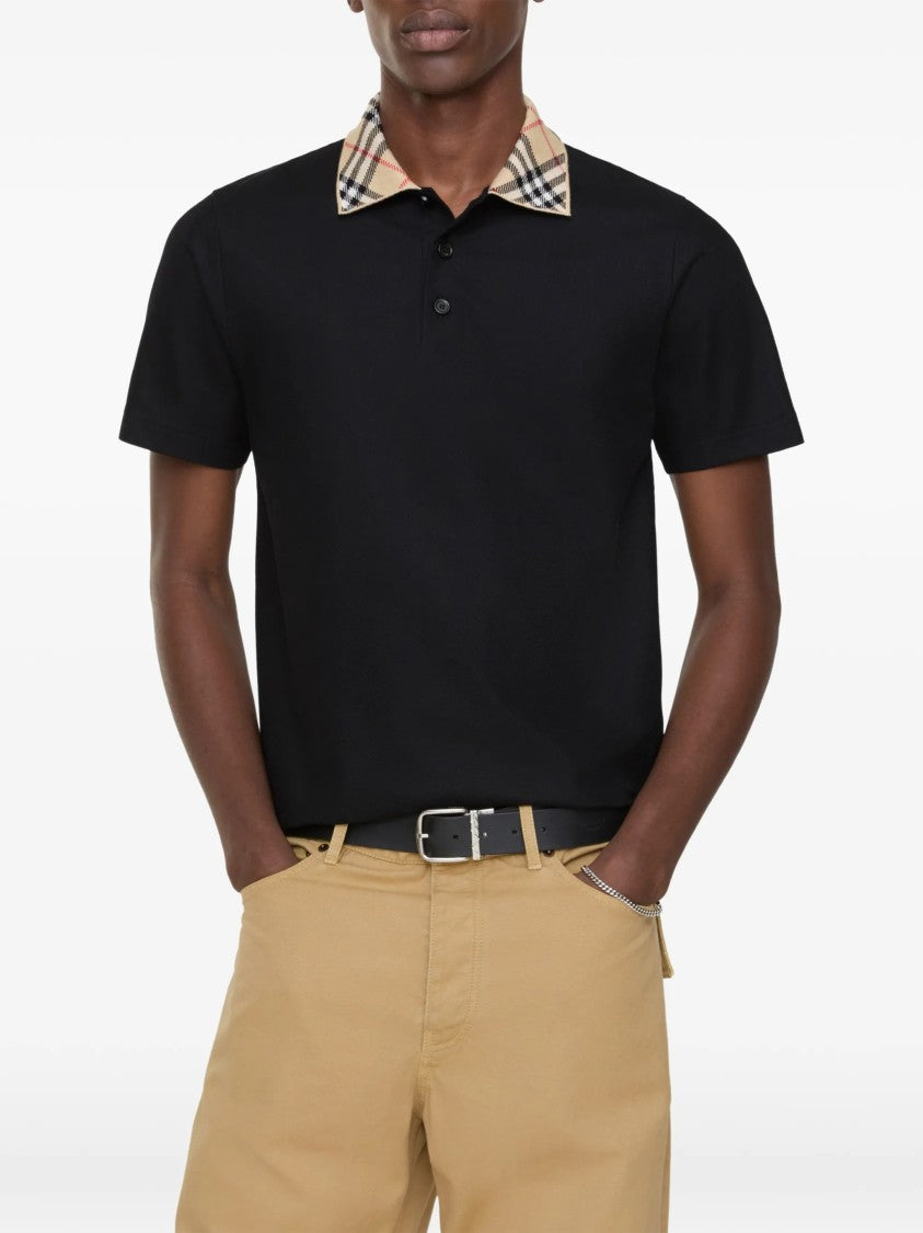 Burberry Black Evan Cotton Plaid Collar Polo Shirt