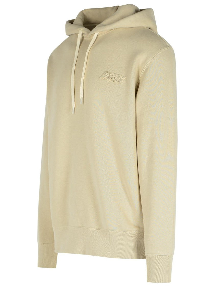 Autry Beige Cotton Sweatshirt With Drawstring Hood