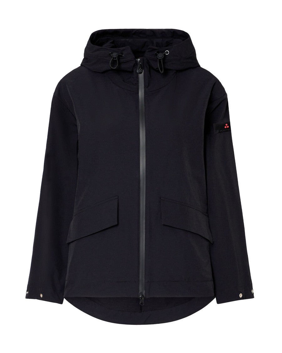 Peuterey Soft-Fit Black Technical Nylon Jacket With Drawstring Hood And Flap Pockets