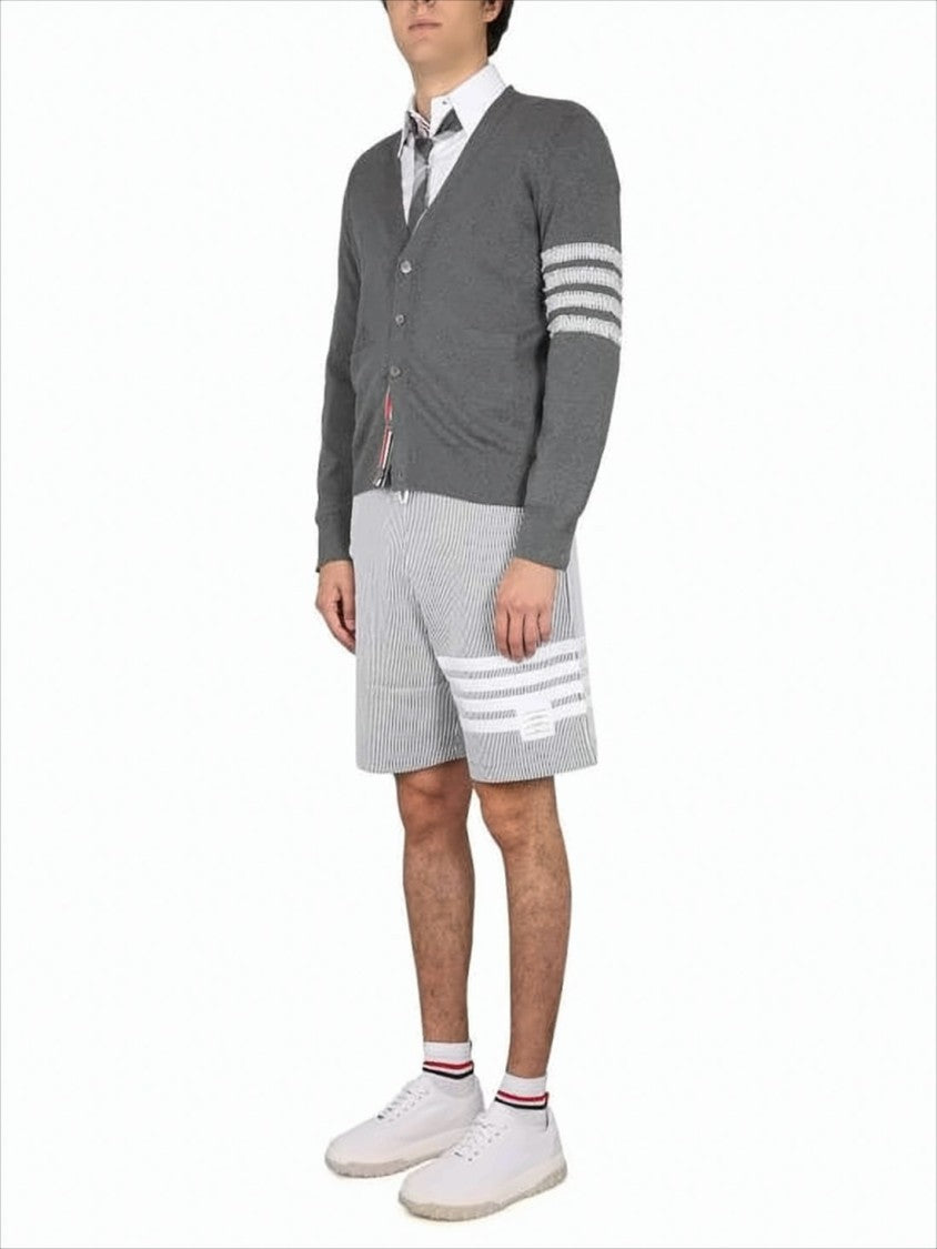Thom Browne Vertical Pinstripe Shorts With Drawstring Waistband And Bold Accents