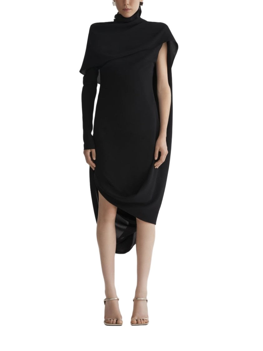Mugler Asymmetric Overlay Midi Dress With Thigh Slit