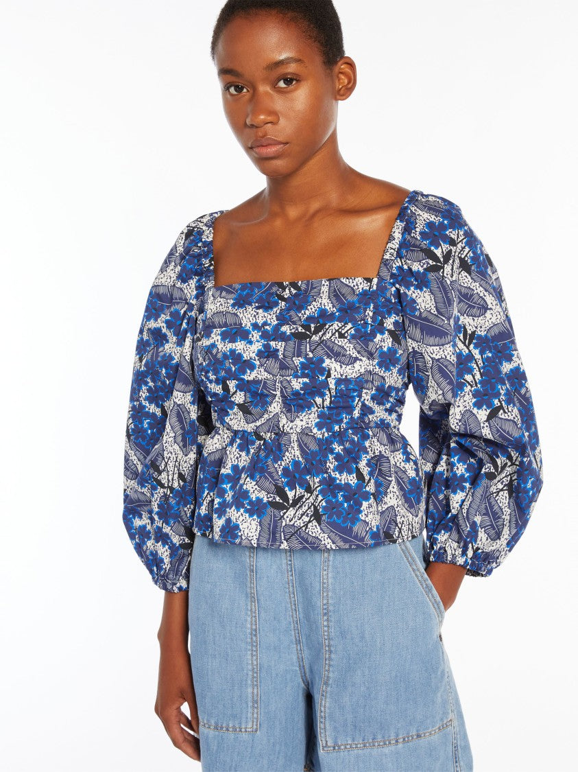 Max Mara Square Neckline Top With Gathered Pleats