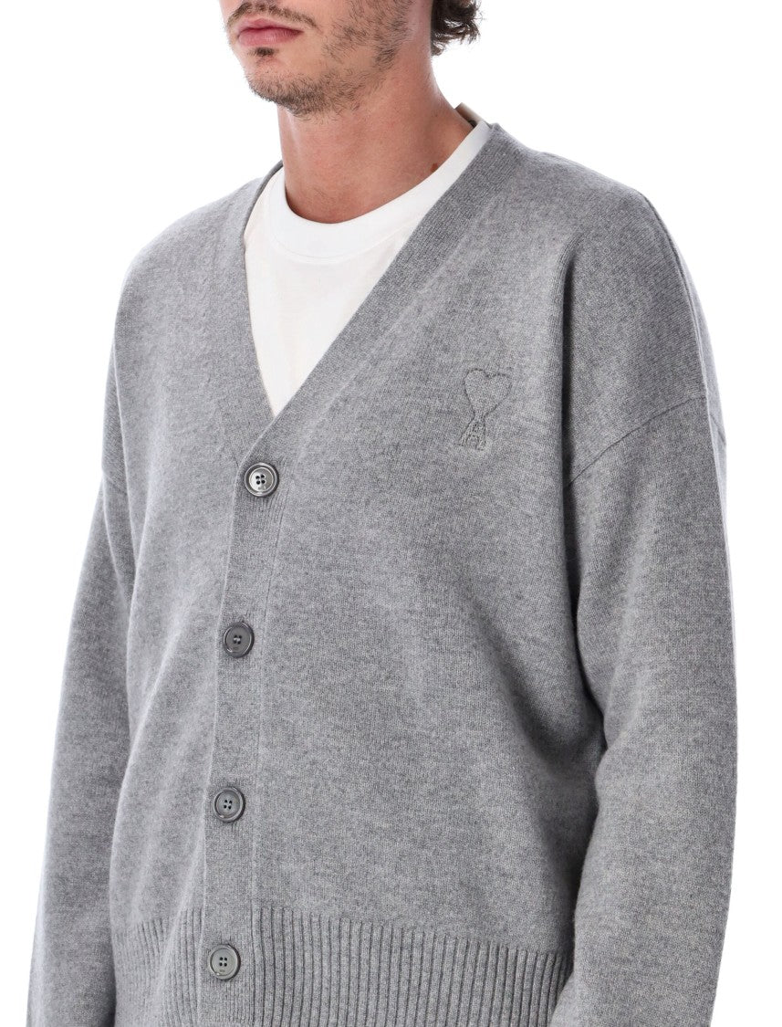 Ami Paris Grey Adc V-Neck Knit Cardigan