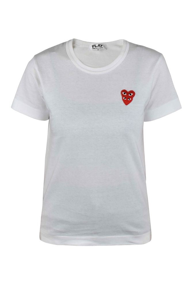 Comme Des Garçons White Cotton T-Shirt With Overlapping Heart Embroidery