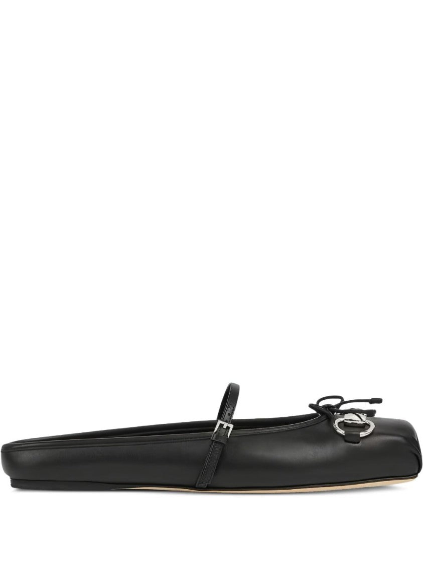 Gucci Square Toe Black Lamb Leather Flats