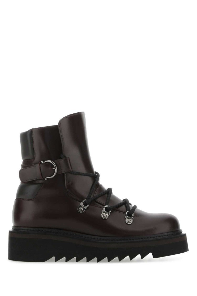 Salvatore Ferragamo Aubergine Leather Elimo Ankle Boots