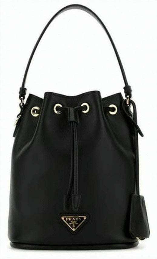 Prada Bucket-Style Smooth Leather Shoulder Bag With Drawstring Closure