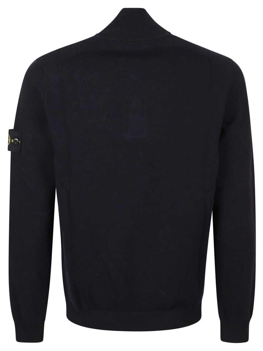 Stone Island High Collar Pullover With Buttoned Placket And Logo Patch