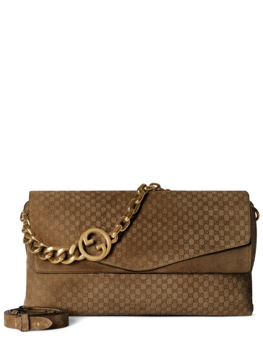 Gucci Textured Calfskin Shoulder Bag With Gold Chain Detail