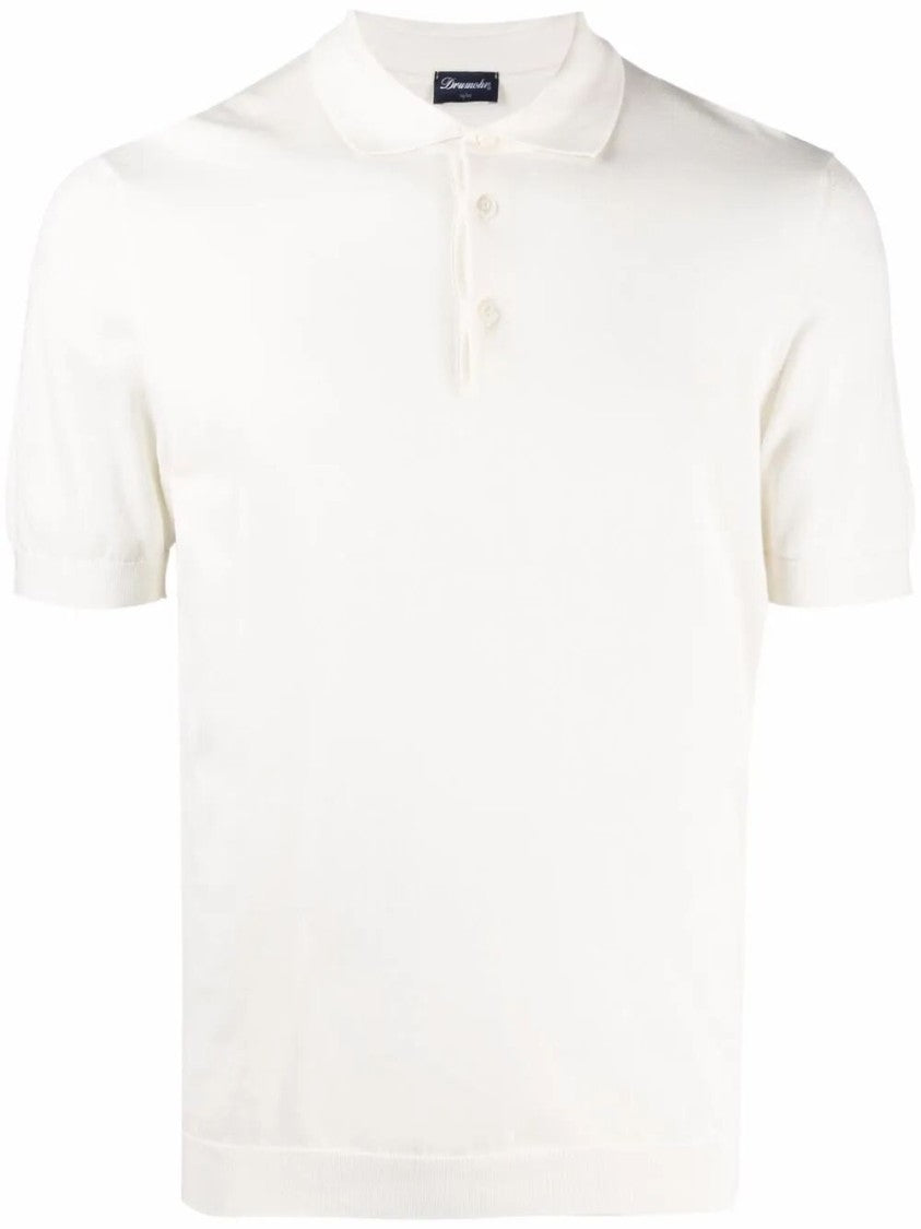 Drumohr Tailored White Cotton Polo
