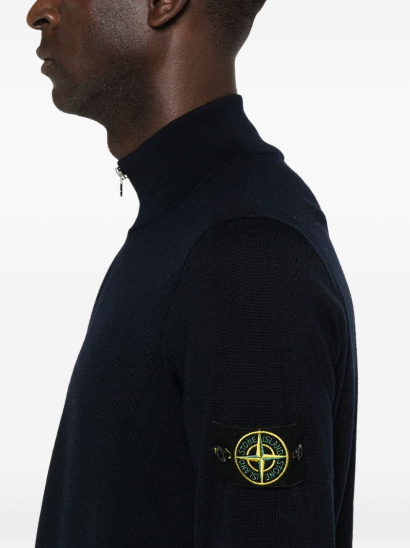 Stone Island Half-Zip Virgin Wool Sweater With Logo Badge