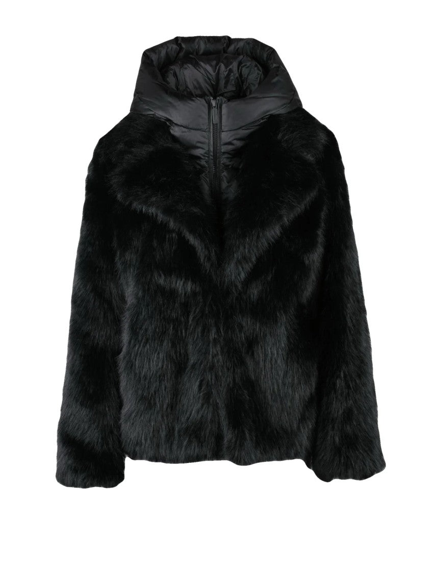 Bomboogie Black Quilted Short Polyester Faux Fur Jacket